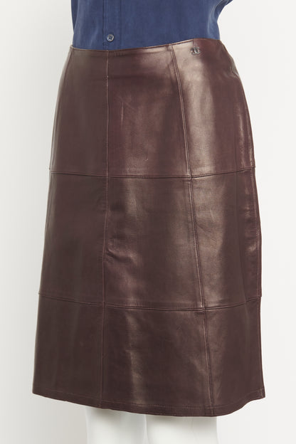 2000 Aubergine Leather Preowned Knee Length Skirt