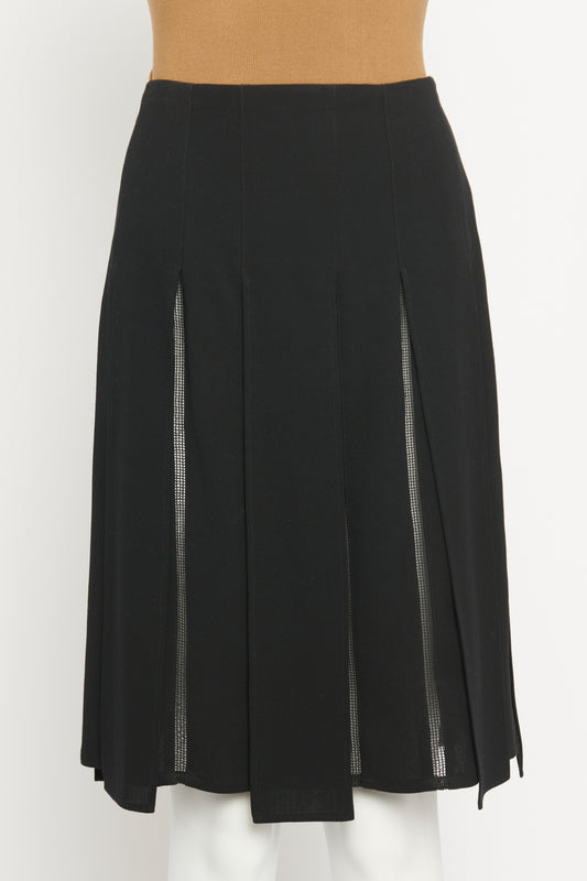 1999 Black Wool Preowned Box Pleated Knee Length Skirt