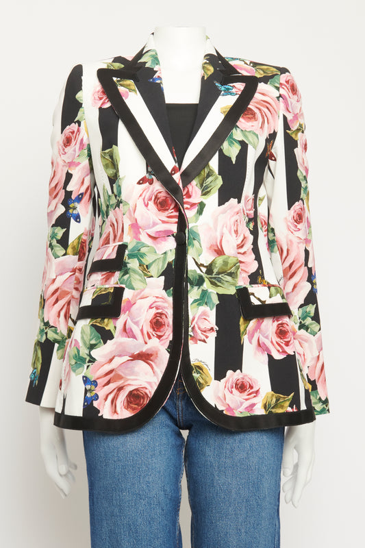 Rose print Striped Preowned Blazer