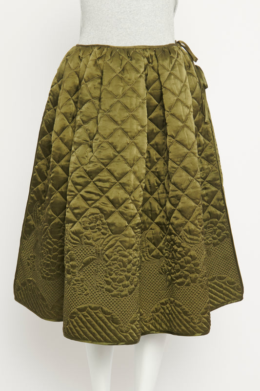 2018 Khaki Quilted Silk Preowned Skirt