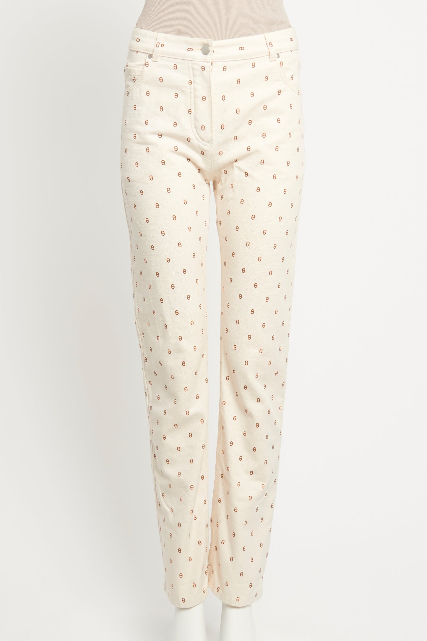 Cream Cotton Preowned Marron Fauve Chaine d'Ancre Straight Leg Trousers