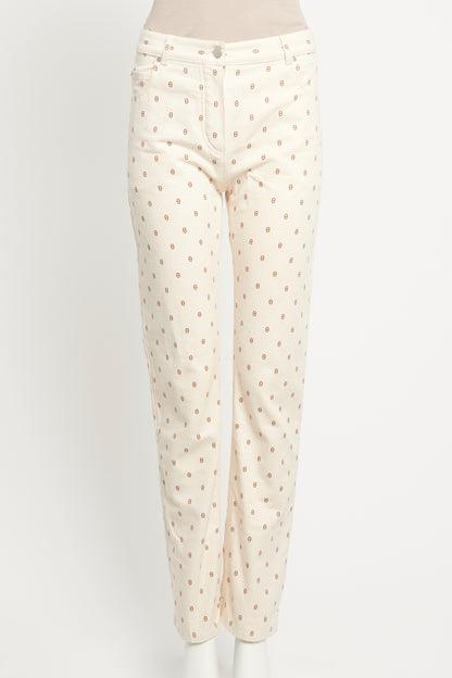 Cream Cotton Preowned Marron Fauve Chaine d'Ancre Straight Leg Trousers