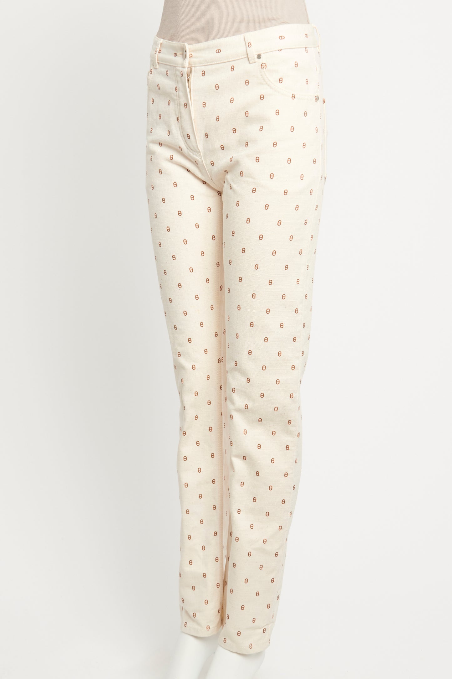 Cream Cotton Preowned Marron Fauve Chaine d'Ancre Straight Leg Trousers