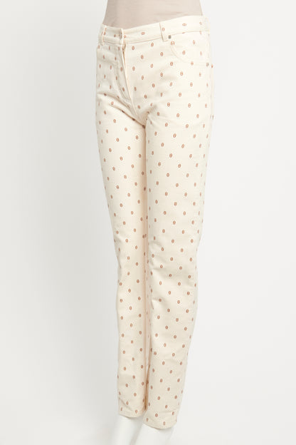 Cream Cotton Preowned Marron Fauve Chaine d'Ancre Straight Leg Trousers