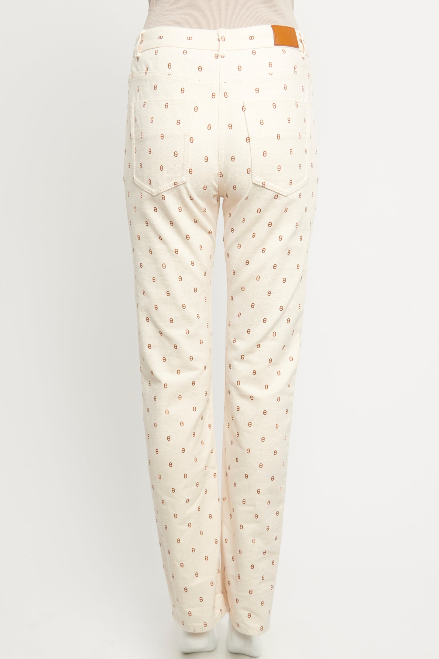 Cream Cotton Preowned Marron Fauve Chaine d'Ancre Straight Leg Trousers