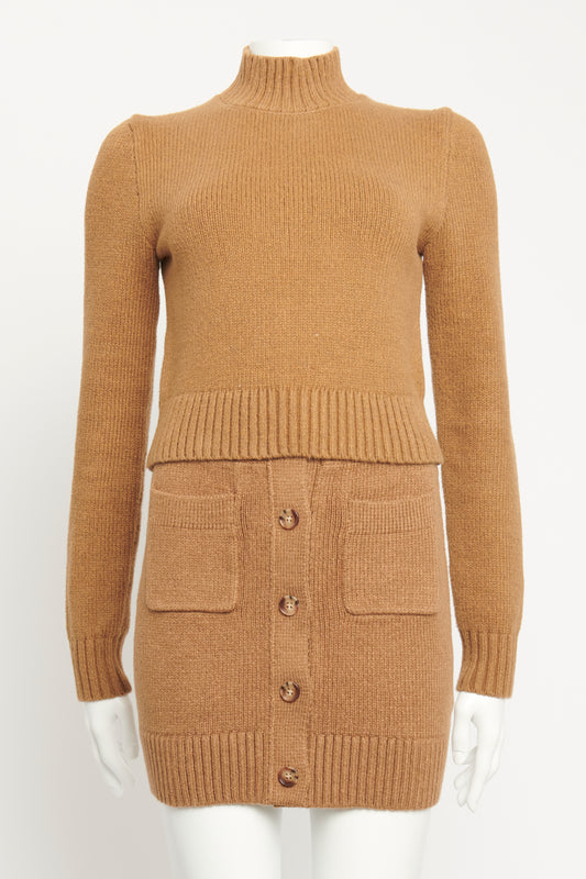 Brown Cotton Blend Preowned Mini Two Piece Knitted Co-ord