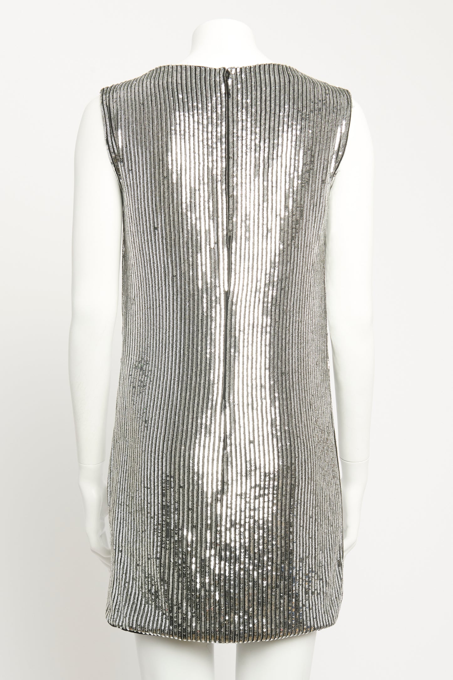 2015 Silver Sequin Preowned Draped Mini Dress