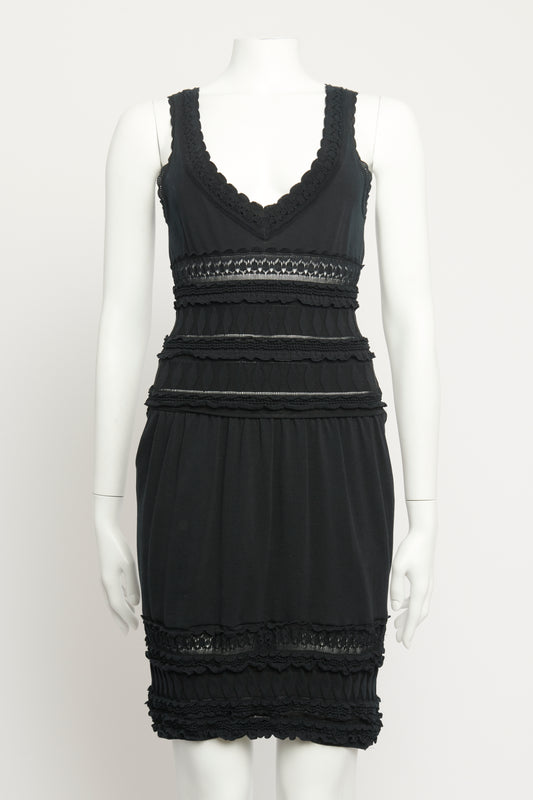 Black Cotton Knit Ruffled Preowned Dress