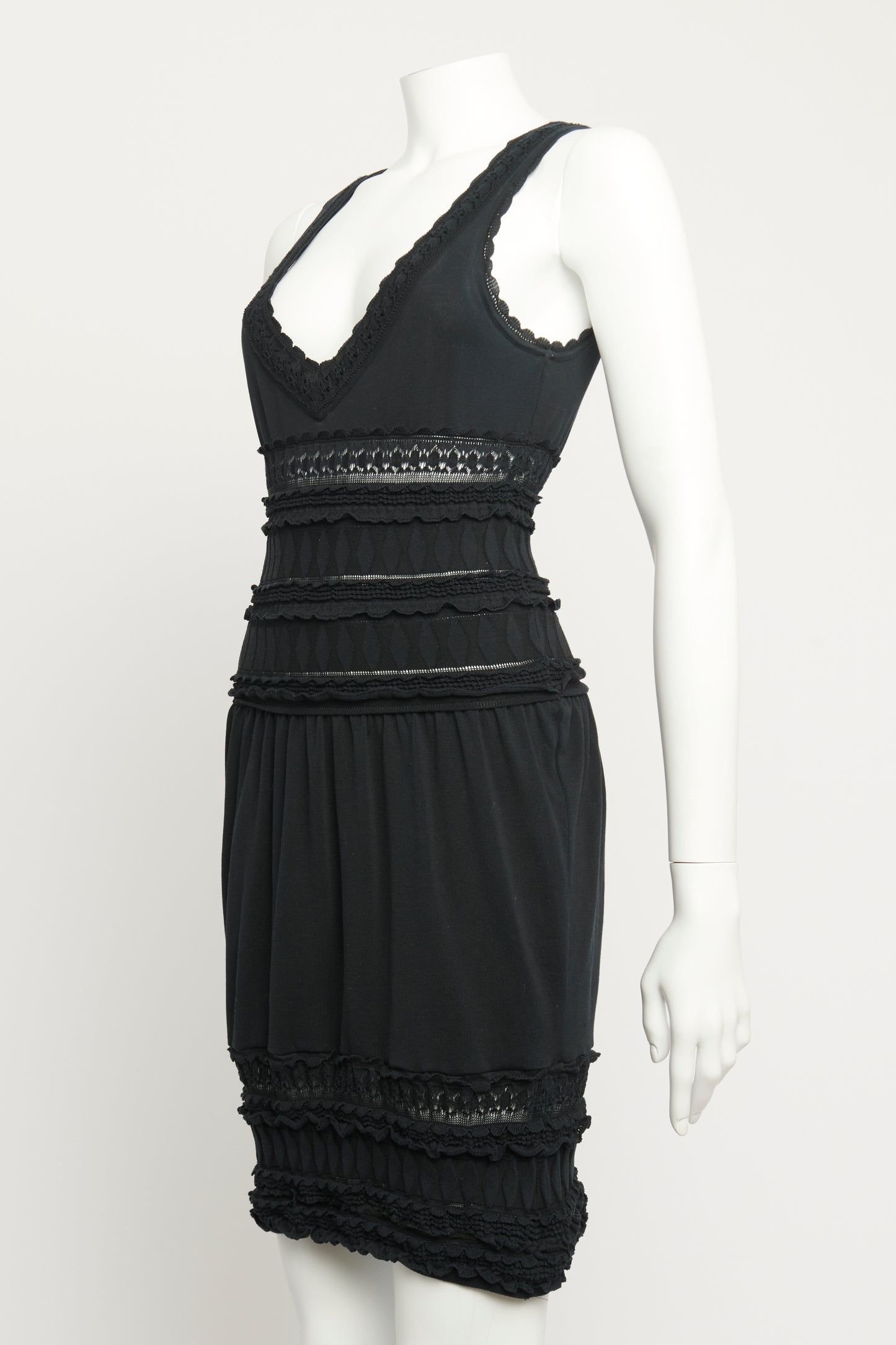 Black Cotton Knit Ruffled Preowned Dress