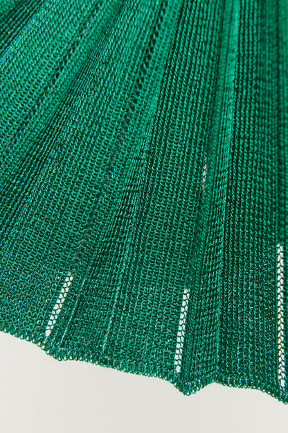 1990 Green Stretch-Knit Preowned Pleated Hem Knee Length Dress