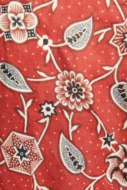 Red Linen Preowned Printed Floral Smock Dress