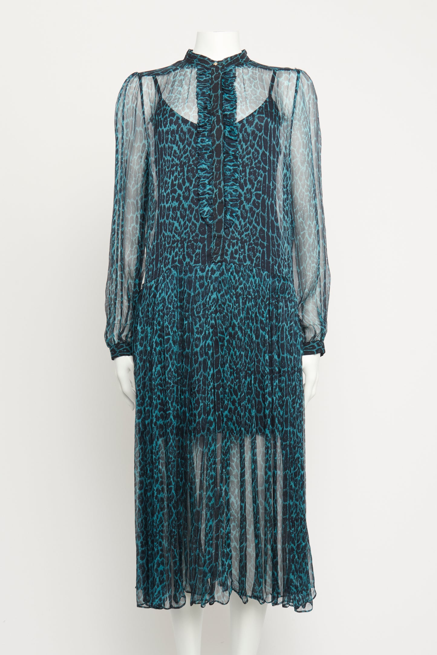 Blue Silk Preowned Leopard Print Maxi Dress
