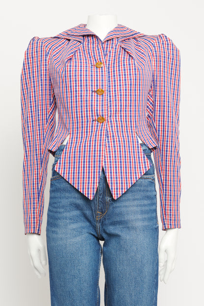 1994 Blue & Red Cotton Check Preowned Cafe Society Jacket