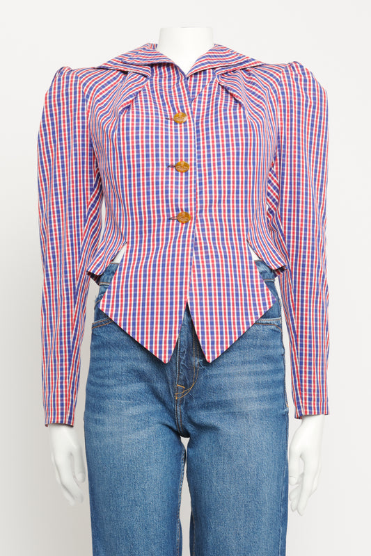 1994 Blue & Red Cotton Check Preowned Cafe Society Jacket