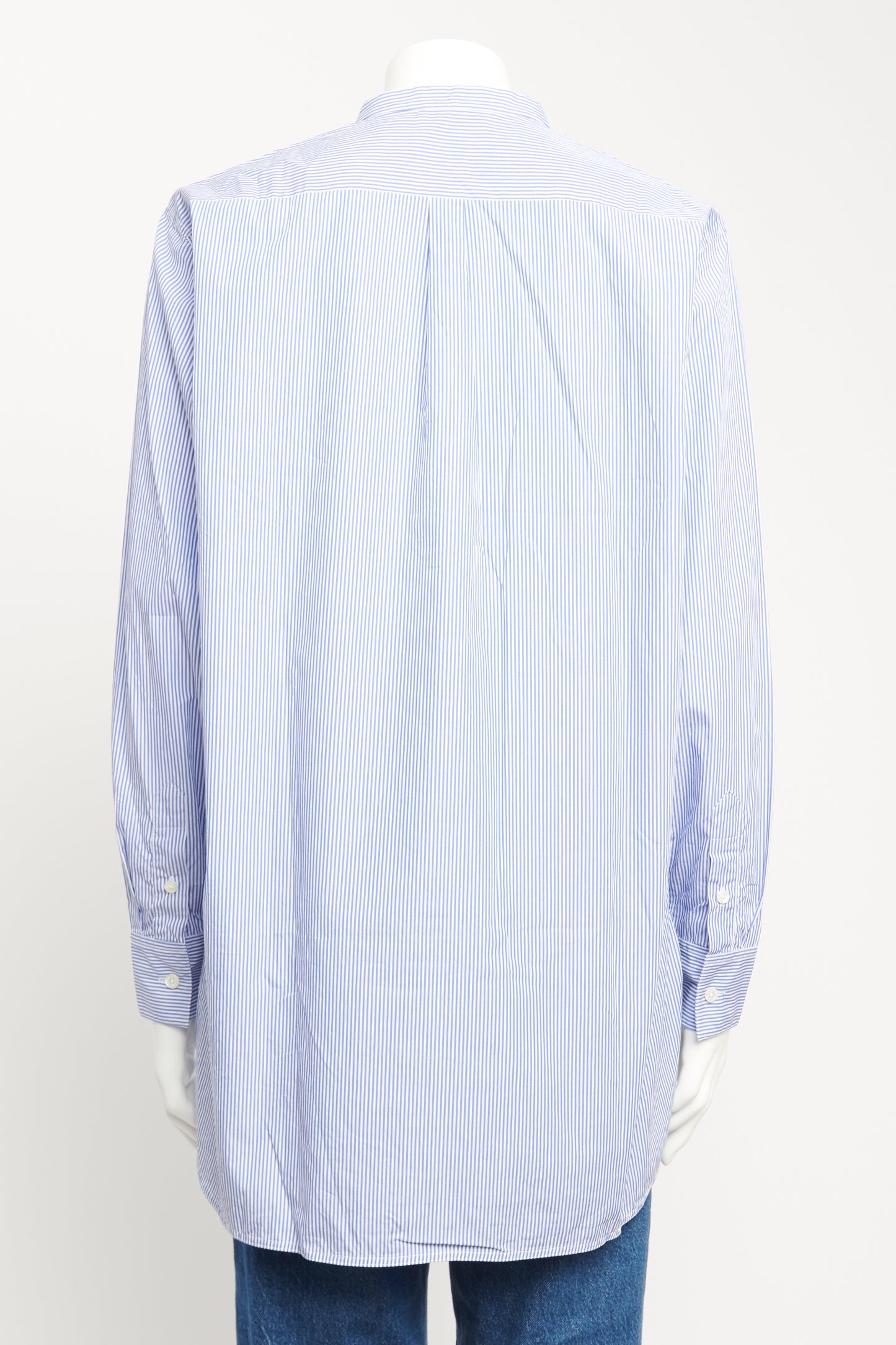 White & Blue Striped Cotton Phoebe Preowned Round Neck Shirt
