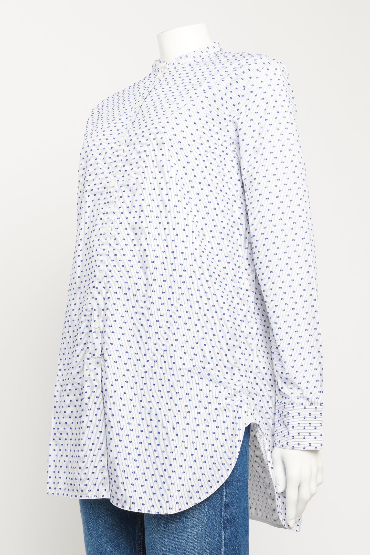 Blue & White Dobby Cotton Phoebe Preowned Striped Round Neck Shirt