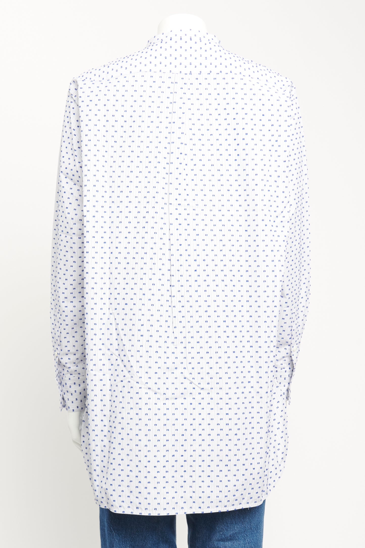 Blue & White Dobby Cotton Phoebe Preowned Striped Round Neck Shirt