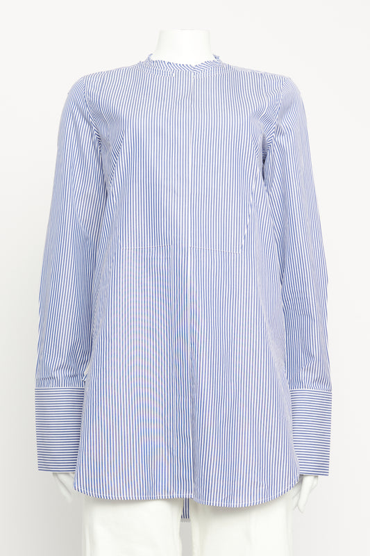 Blue & White Cotton Phoebe Preowned Striped Round Neck Shirt