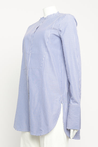 Blue & White Cotton Phoebe Preowned Striped Round Neck Shirt