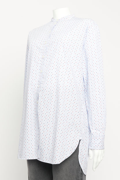 Blue & White Cotton Preowned Phoebe Polka Dot Stripe Shirt