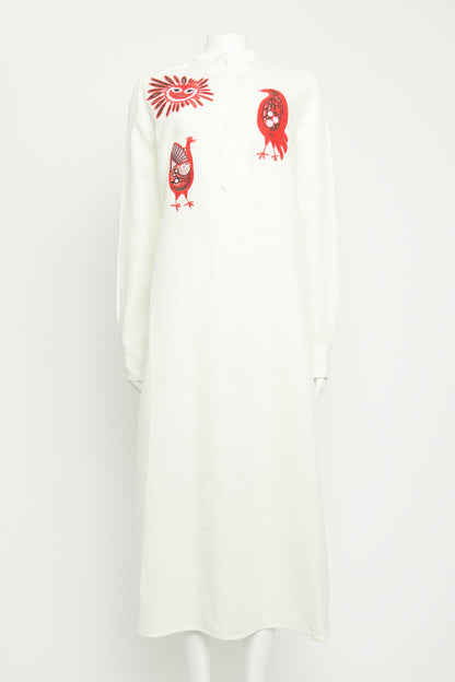 2015 White Linen Preowned Embroidered Tunic Dress