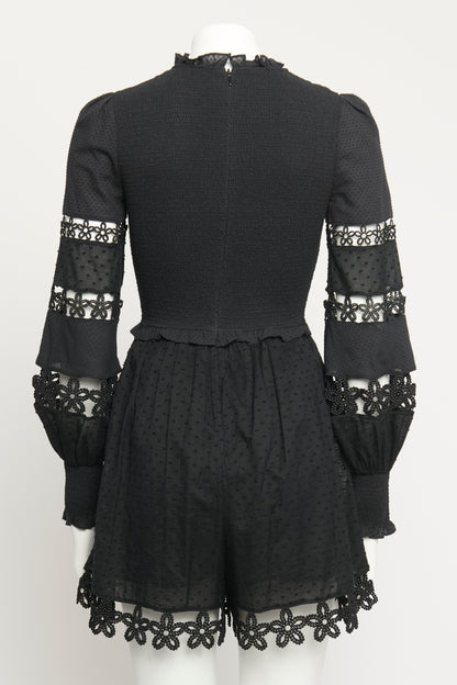 Black Cotton Dobby Preowned Shirred Playsuit