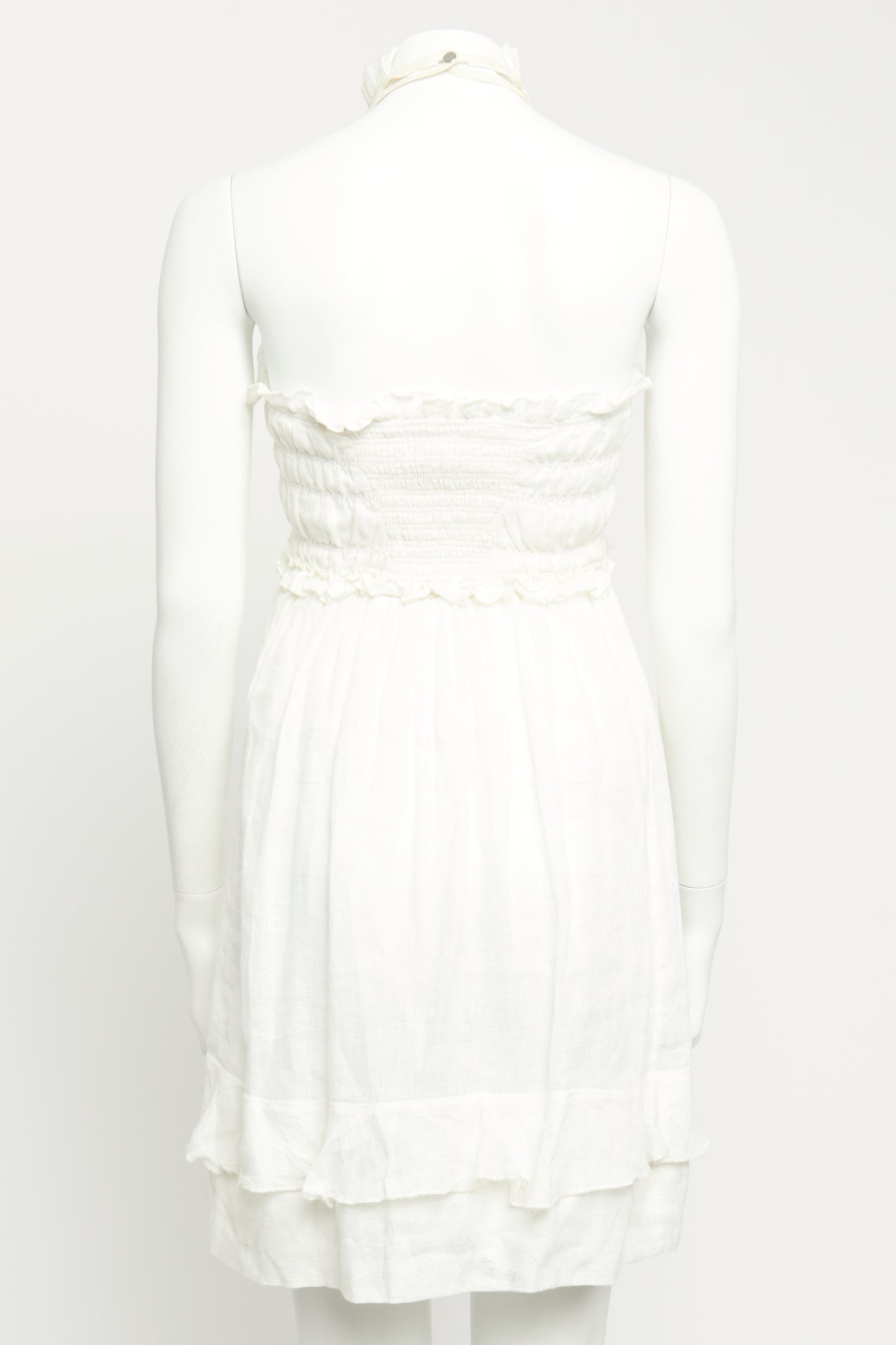 Cream Linen Preowned Gota Halter Mini Dress