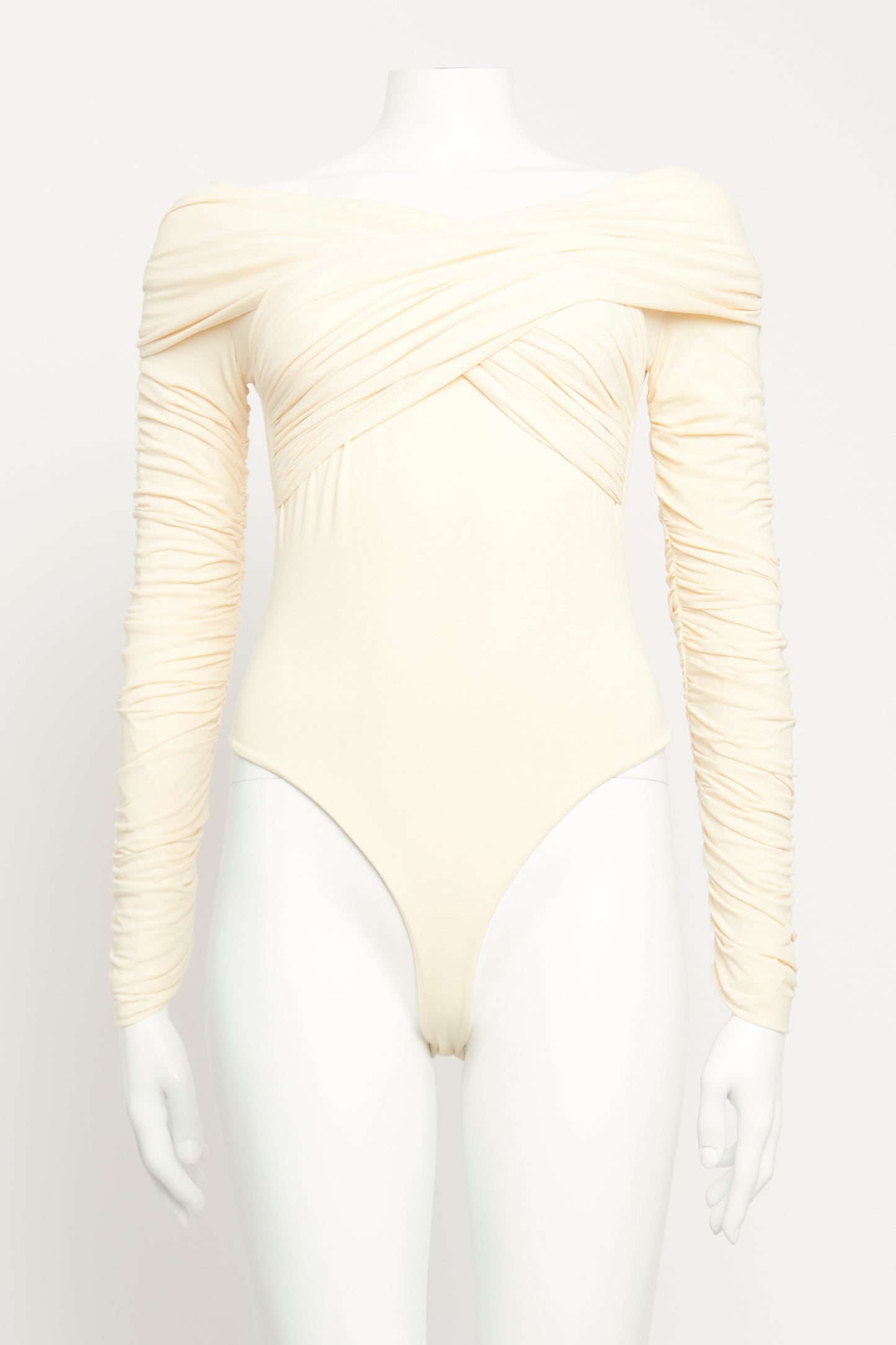 Cream Cotton Blend Preowned Lili Gathered Bodysuit