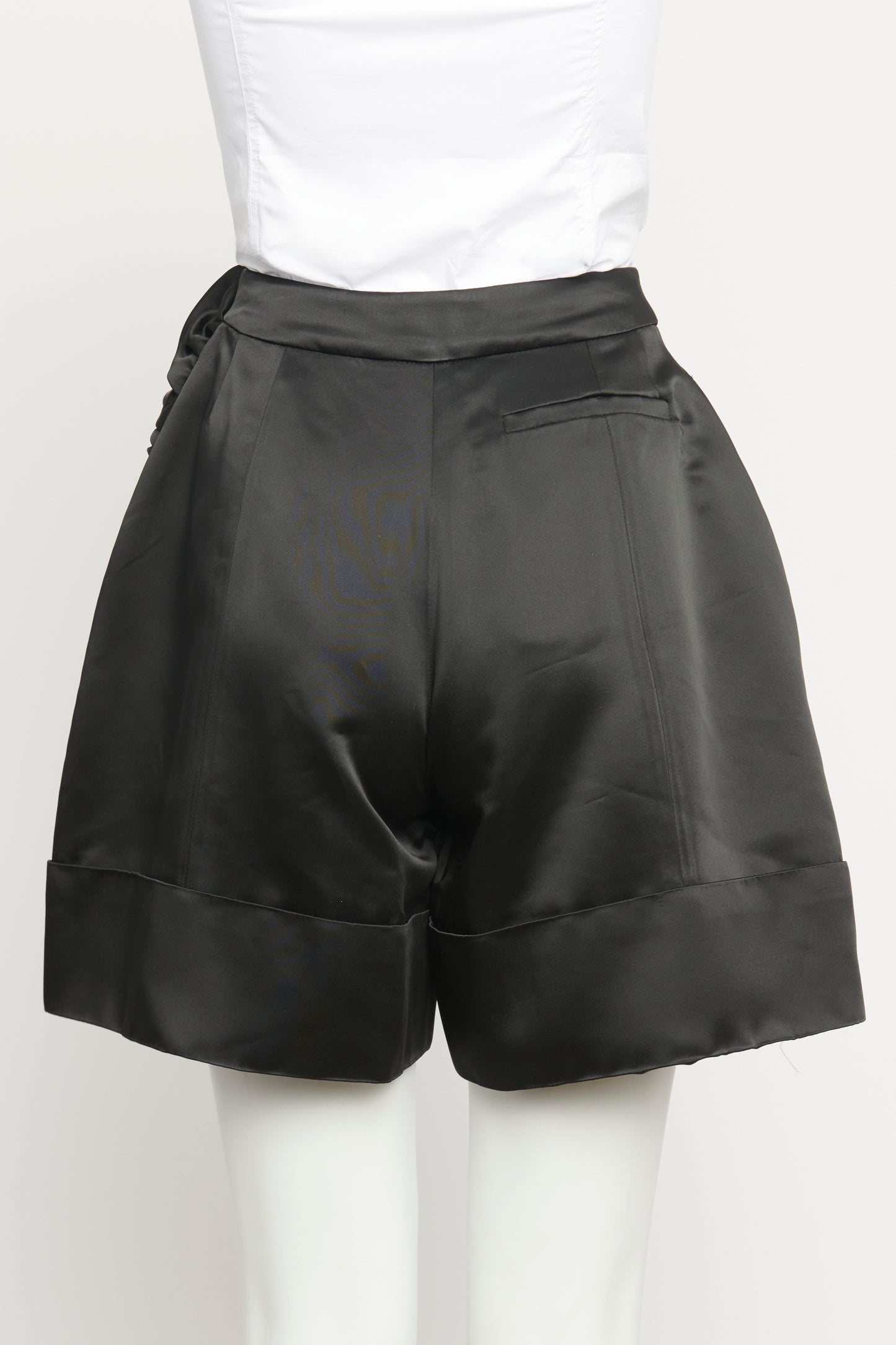 Black Satin Preowned Rose-Appliqué Shorts