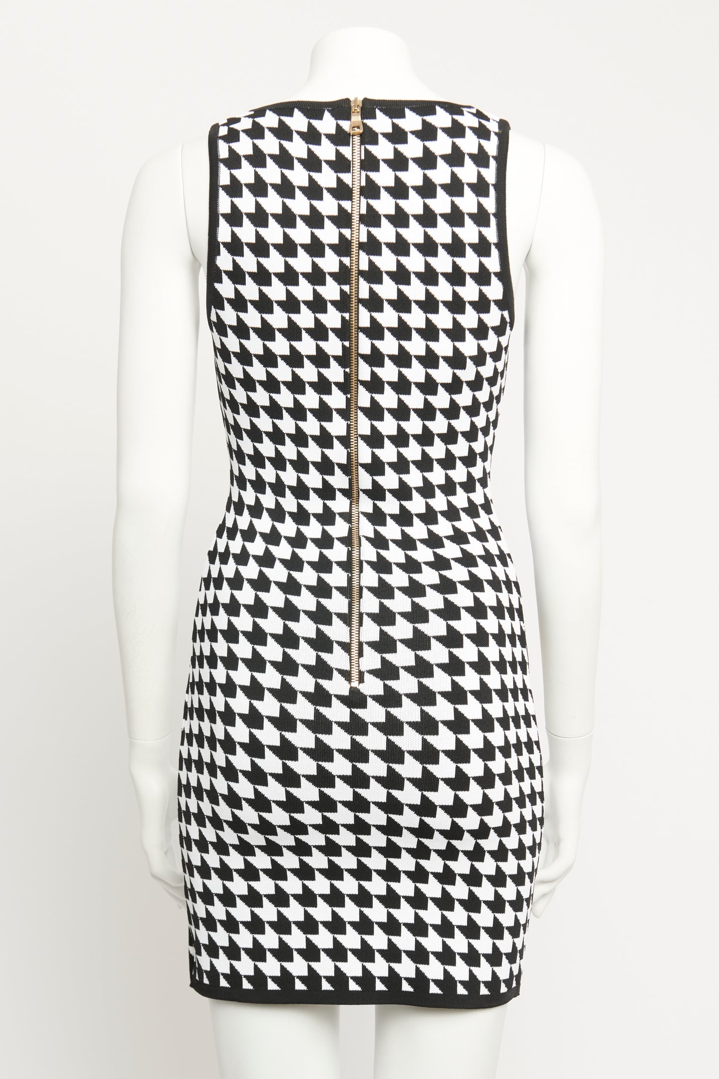 Monochrome Stretch-Knit Preowned Button Embellished Mini Dress