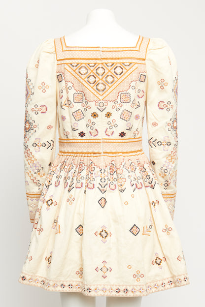 Adilah Cream Embroidered Preowned Mini Dress