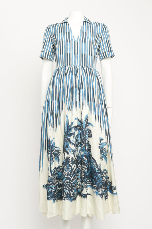 2021 Blue Stripe Palm Print Preowned Dress