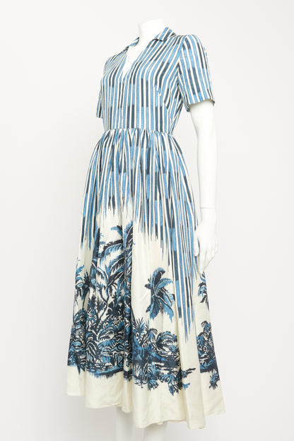 2021 Blue Stripe Palm Print Preowned Dress