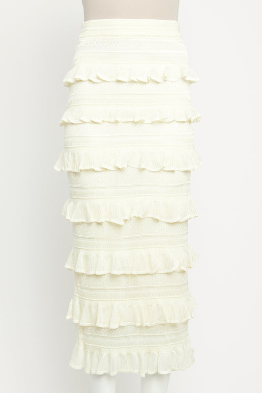 Dusty Cream Viscose Blend Preowned Dancer Tube Midi Skirt