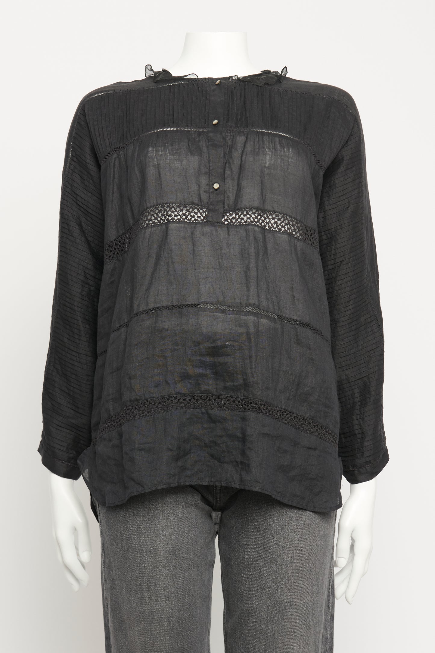 Black Linen Preowned Long Sleeved Blouse