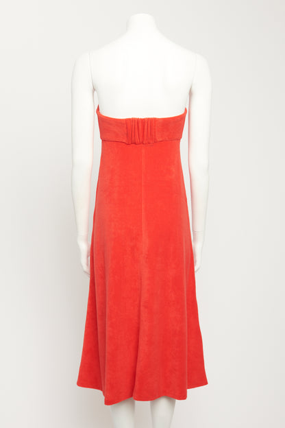 Red Cotton Towelling Preowned Cut-Out Midi Dress