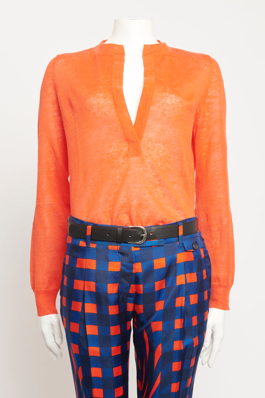 Orange Linen Preowned V-Neck Fine Knit Top