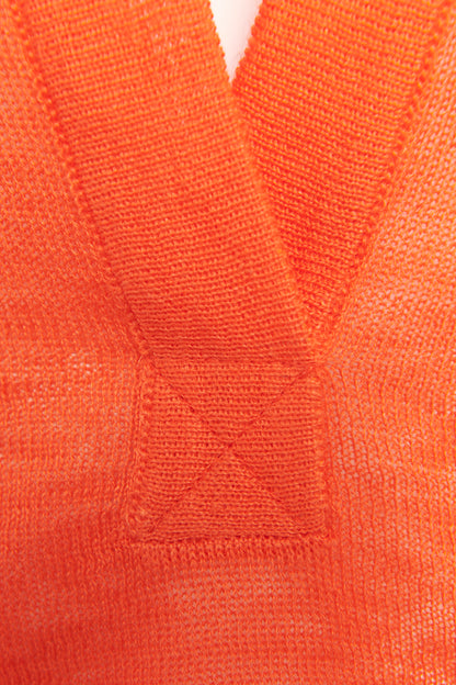 Orange Linen Preowned V-Neck Fine Knit Top