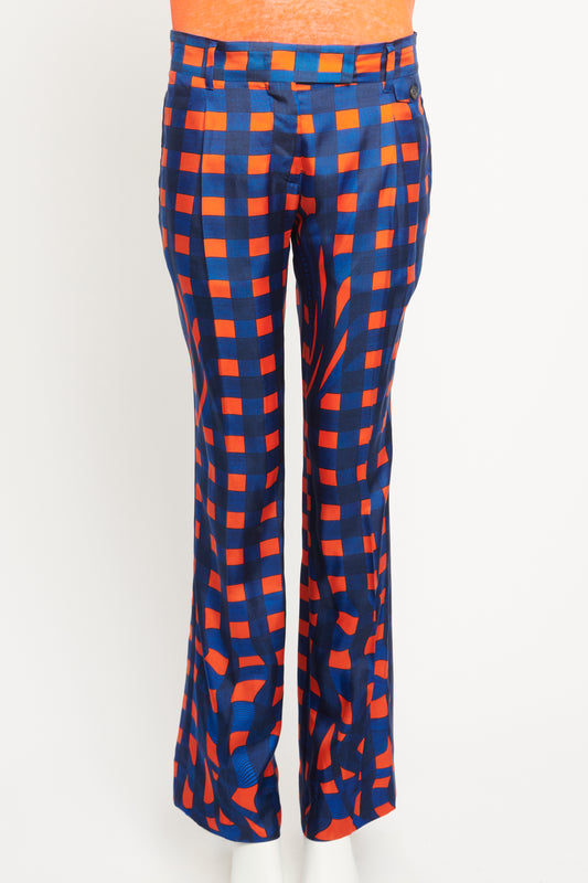 2008 Blue & Orange Silk-Twill Preowned Flared Trouser