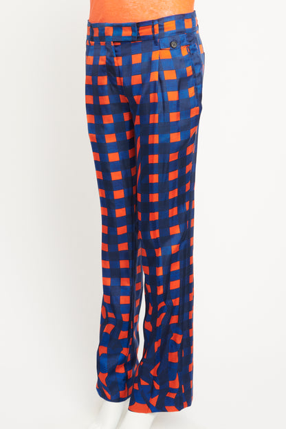 2008 Blue & Orange Silk-Twill Preowned Flared Trouser