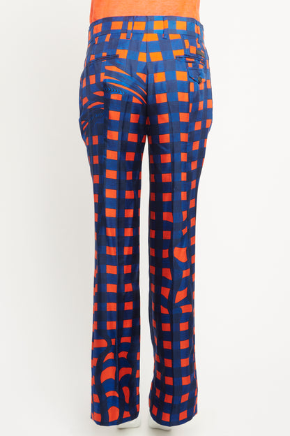 2008 Blue & Orange Silk-Twill Preowned Flared Trouser