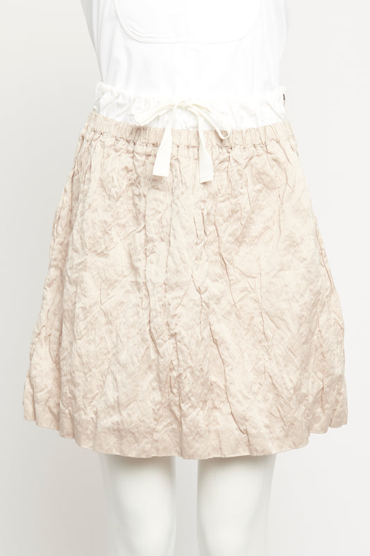 2008 Beige Cotton Blend Preowned Crinkled Mini Skirt