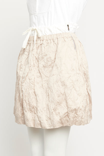 2008 Beige Cotton Blend Preowned Crinkled Mini Skirt