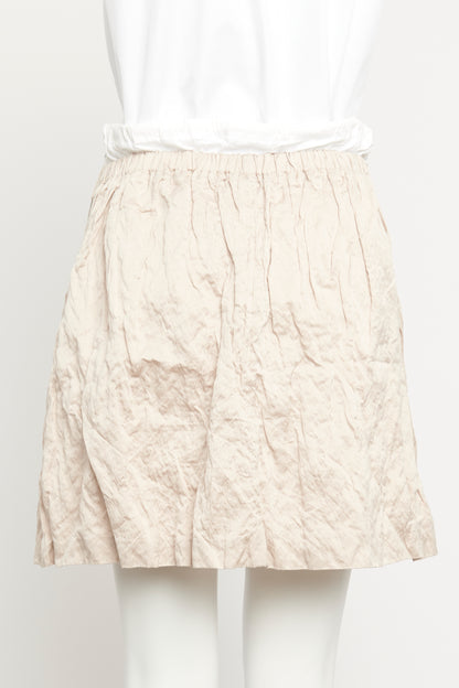 2008 Beige Cotton Blend Preowned Crinkled Mini Skirt