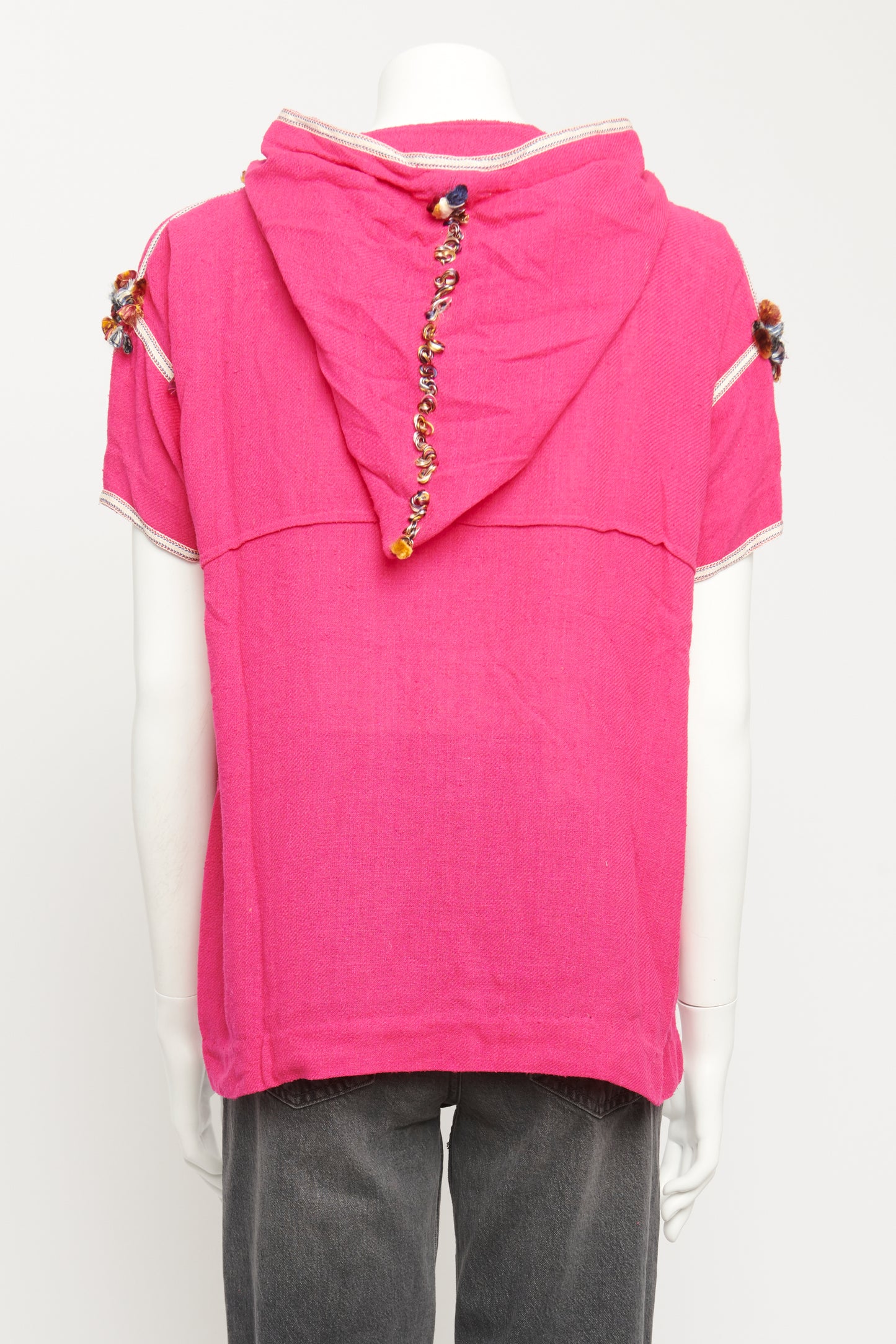 Pink Linen Preowned Pom Pom Embroidered Top