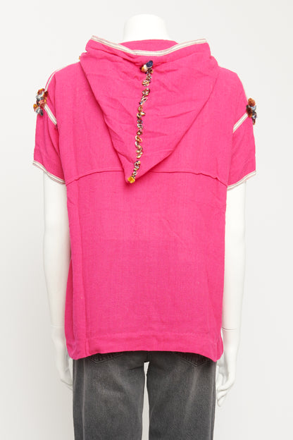 Pink Linen Preowned Pom Pom Embroidered Top