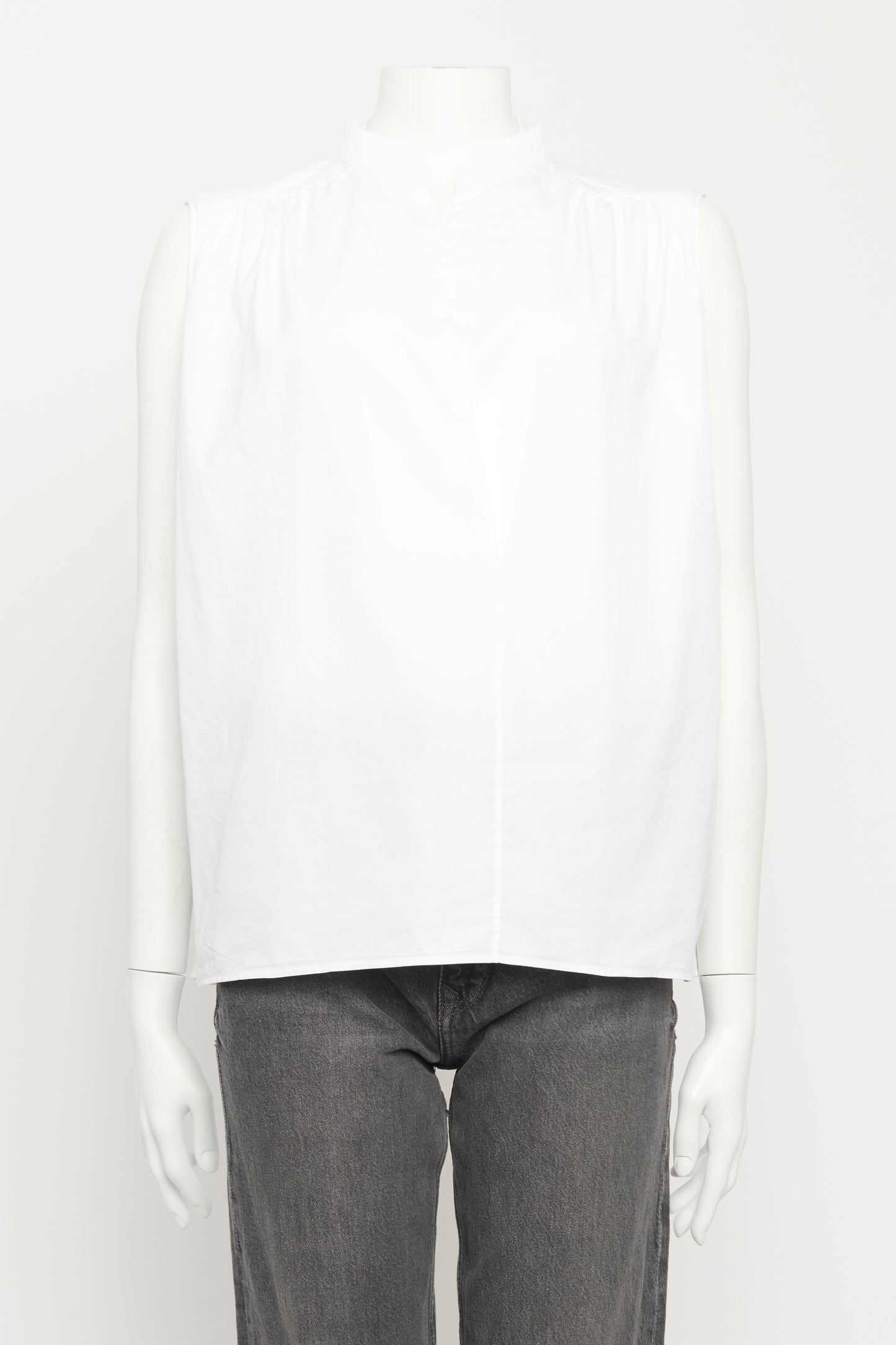 White Cotton Preowned Sleeveless Shirt