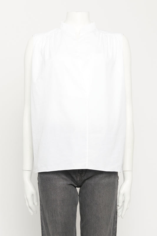 White Cotton Preowned Sleeveless Shirt