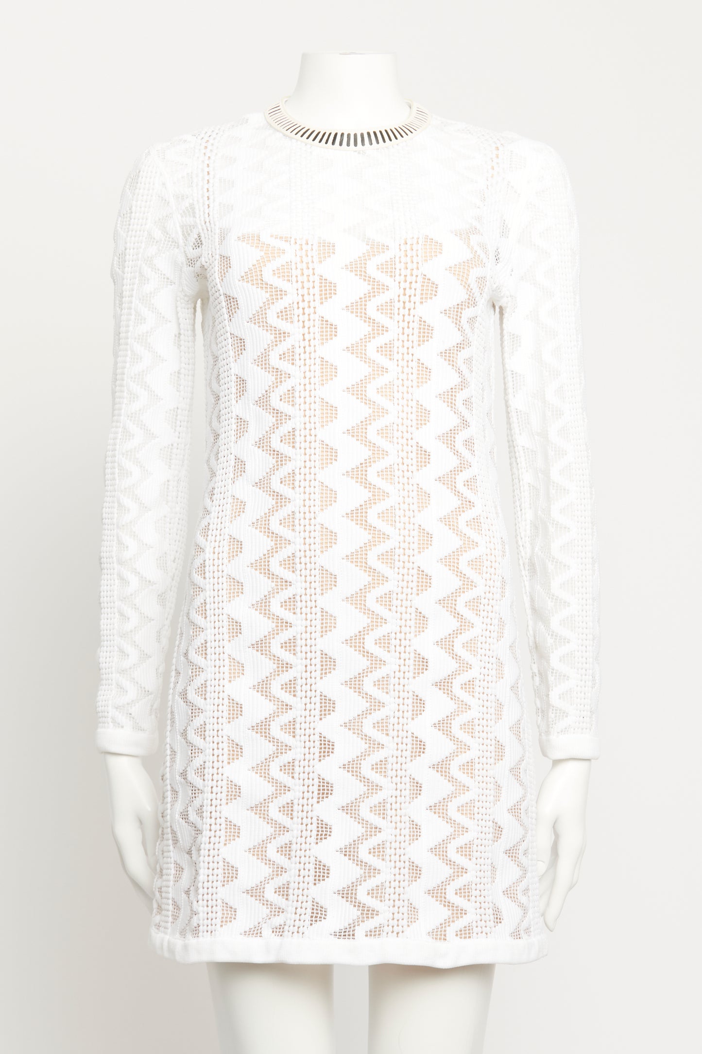 2015 White Synthetic Preowned Crochet Zig Zag Mini Dress