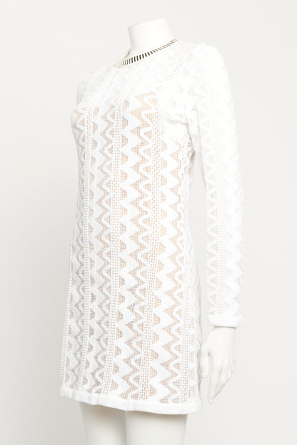 2015 White Synthetic Preowned Crochet Zig Zag Mini Dress